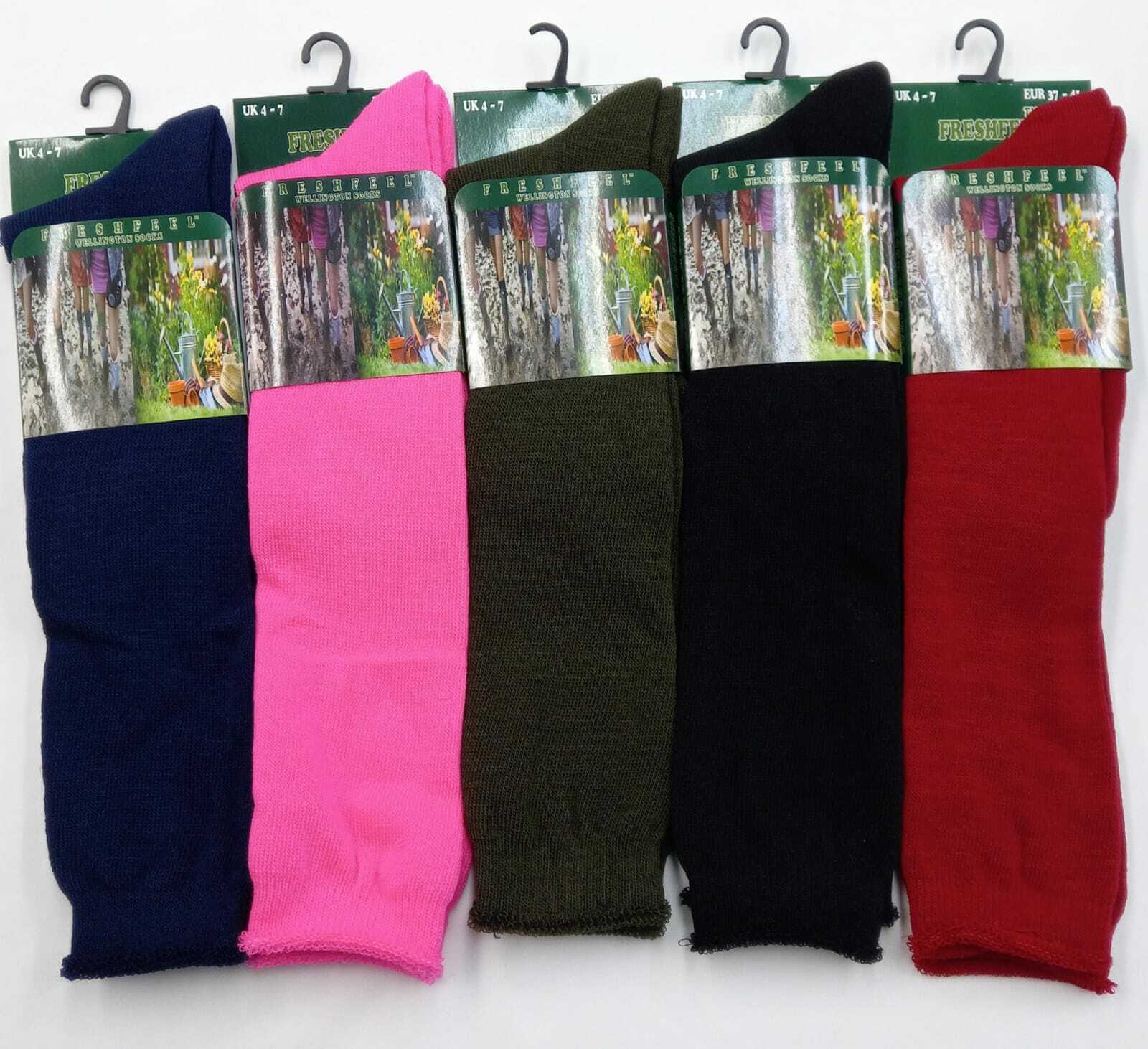 Womens Boot Socks Plain 3 Pairs Mens Long Socks Ladies Gardening Fishing Well