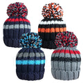 Unisex Winter Hats 2 COLOURS RIBBED STRIPED HAT WITH MULTICOLOUR POM POM - Comfyfit ltd