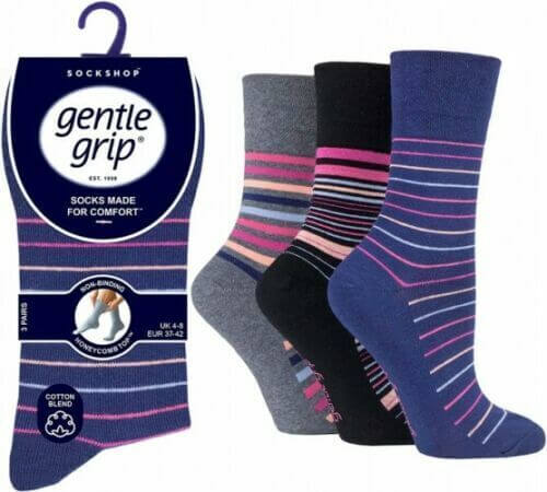 Womens Socks Gentle Grip Socks Honeycomb Top Non binding Soft Socks UK 4-8 - Comfyfit ltd
