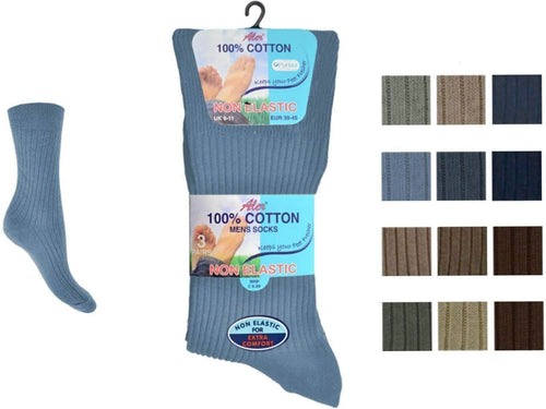 Best Socks For Men 6 Pairs 100% Cotton Non Elastic Loose Wider Top Socks UK 6-11 EU 39-45 - Comfyfit ltd