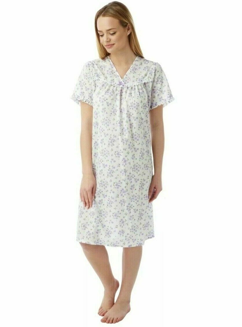 LADIES NIGHTDRESS MARLON V NECK FLORAL SPRIG POLYCOTTON NIGHTDRESS - Comfyfit ltd