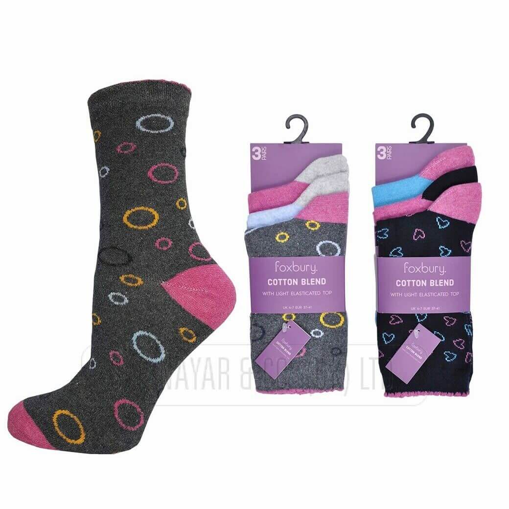 NEW LADIES COTTON BLEND FANCY DESIGN SOCKS WINTER WARM SOCKS 4-7 UK