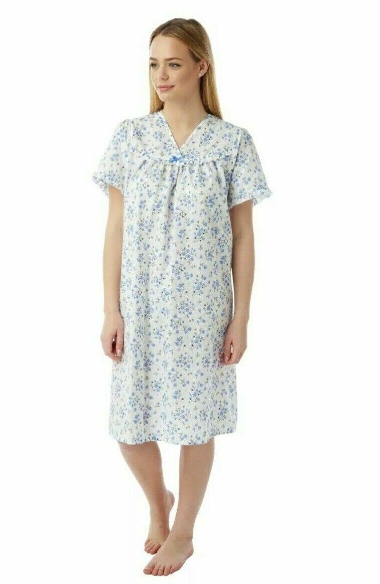 LADIES NIGHTDRESS MARLON V NECK FLORAL SPRIG POLYCOTTON NIGHTDRESS - Comfyfit ltd
