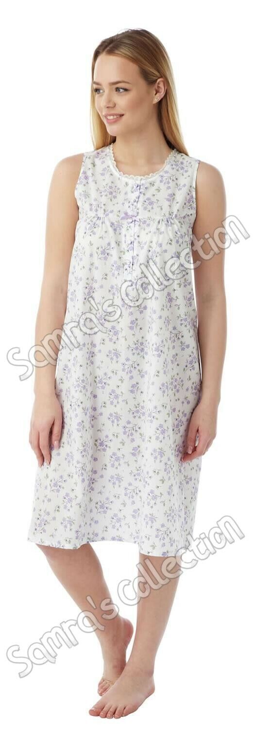LADIES MARLON SLEEVELESS FLORAL SPRIG POLYCOTTON NIGHTDRESS WEARS - Comfyfit ltd