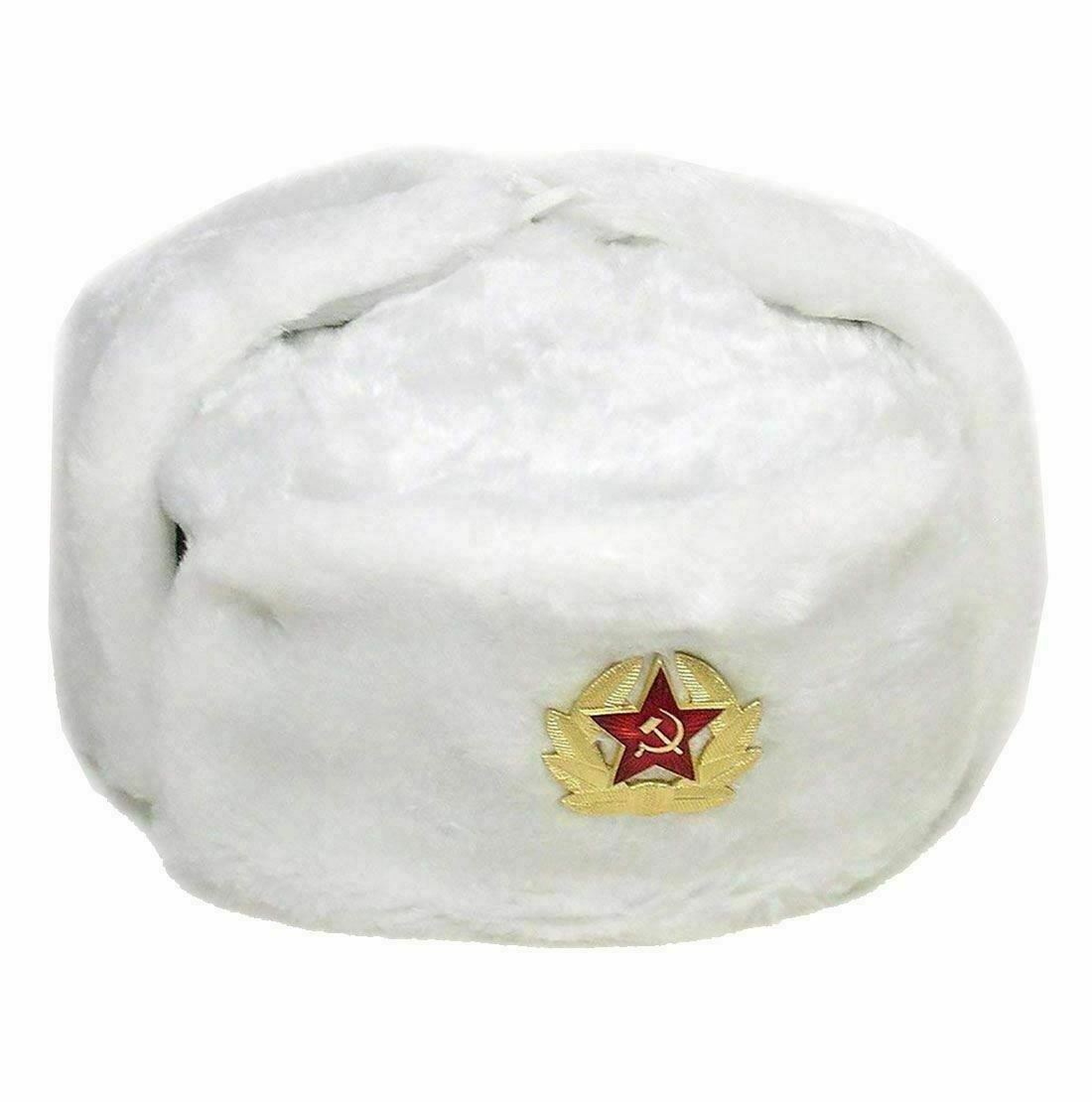 Trapper Hat 1 Russian Cap With Soviet Badge Faux Fur Ushanka Cossack Flaps Hat