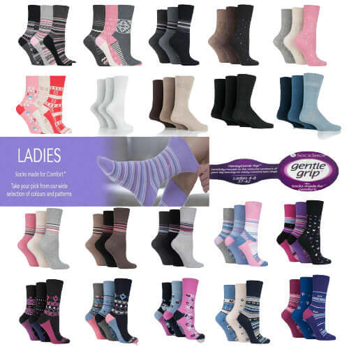 Soft Grip Socks Ladies 6 Pairs  Cotton Socks Non Elastic Honeycomb Top Size 4-8UK - Comfyfit ltd