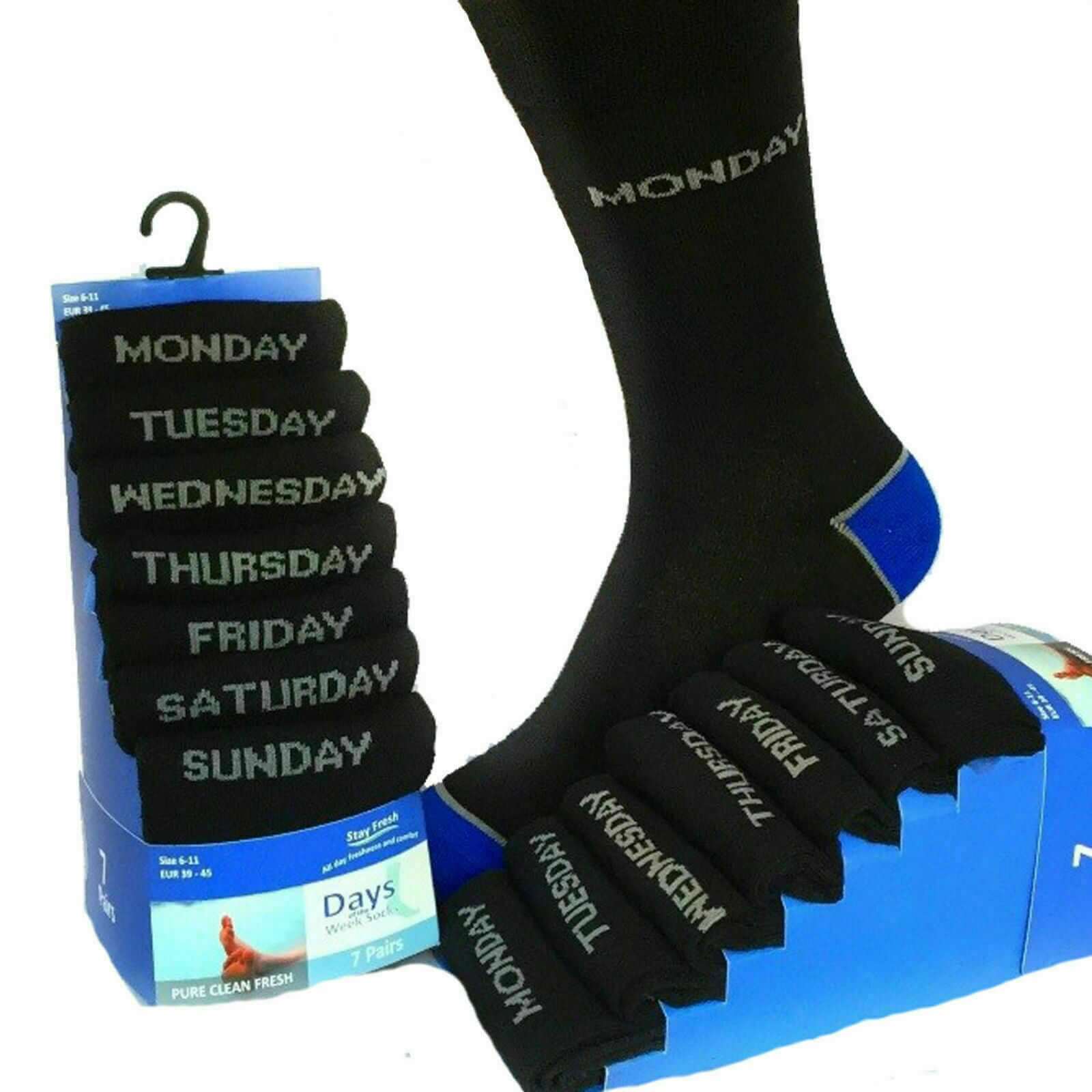 Mens Cotton Rich Suit Socks 7 Pairs Days Week, Mood, Emoji Smiley Novelty Black