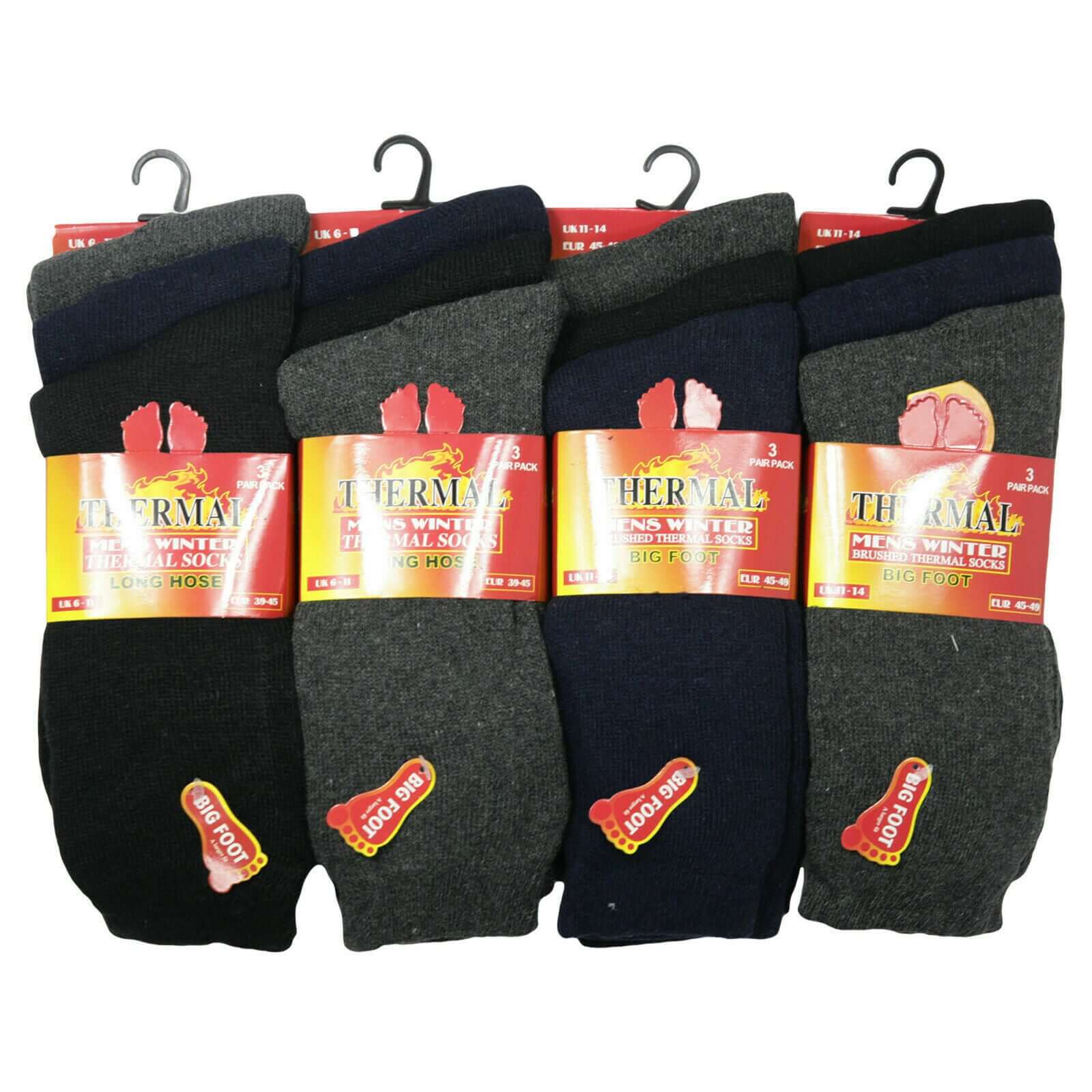 Mens Big Foot Thermal Socks Hiking Hike Boot Socks Shoe Size 11-14 Lot  3 6 12
