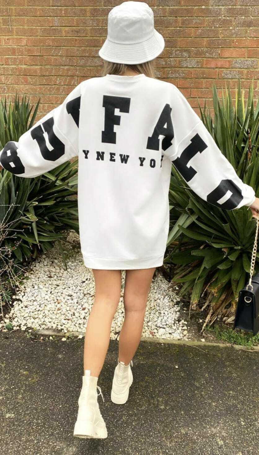 New Ladies and Women's Buffalo slogan oversized long sleeve Tops Size shirts - Comfyfit ltd
