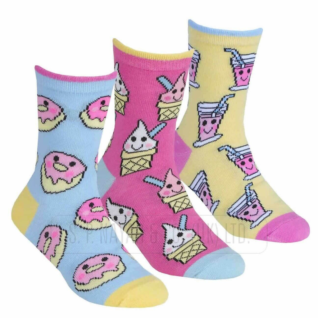 NEW LADIES 6 PACK FANCY FUN FOOD DESIGN SHORT SOCKS WINTER WARM SOCKS