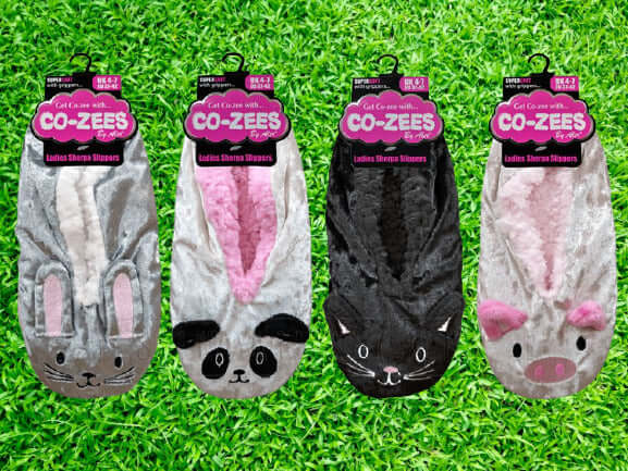 Bombas Slipper Socks CO-ZEE 3D Gripper Slipper Socks UK 4-7 Sherpa Fleece Lined Animal Pattern - Comfyfit ltd