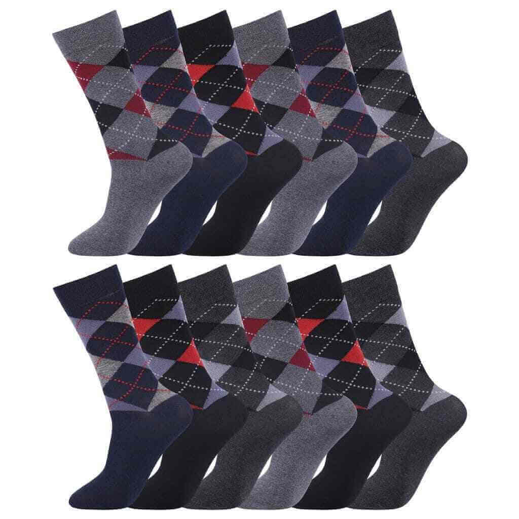 Men's Argyle diamond Socks Non Elastic 100% Cotton Size 6-11