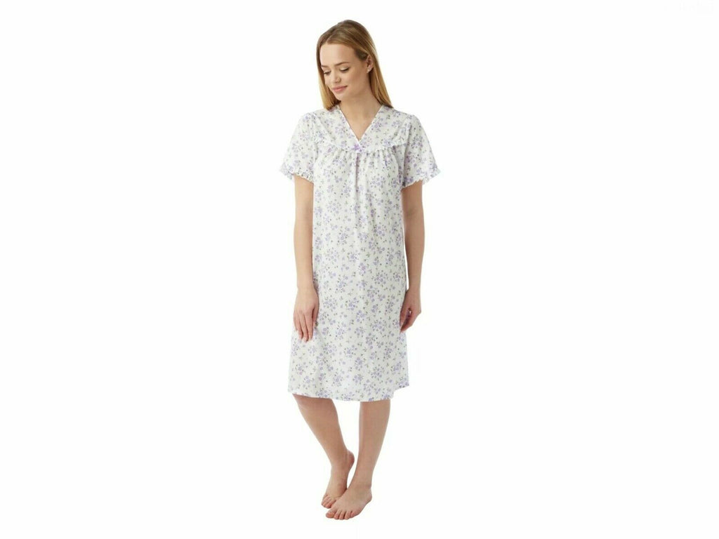 LADIES NIGHTDRESS MARLON V NECK FLORAL SPRIG POLYCOTTON NIGHTDRESS - Comfyfit ltd