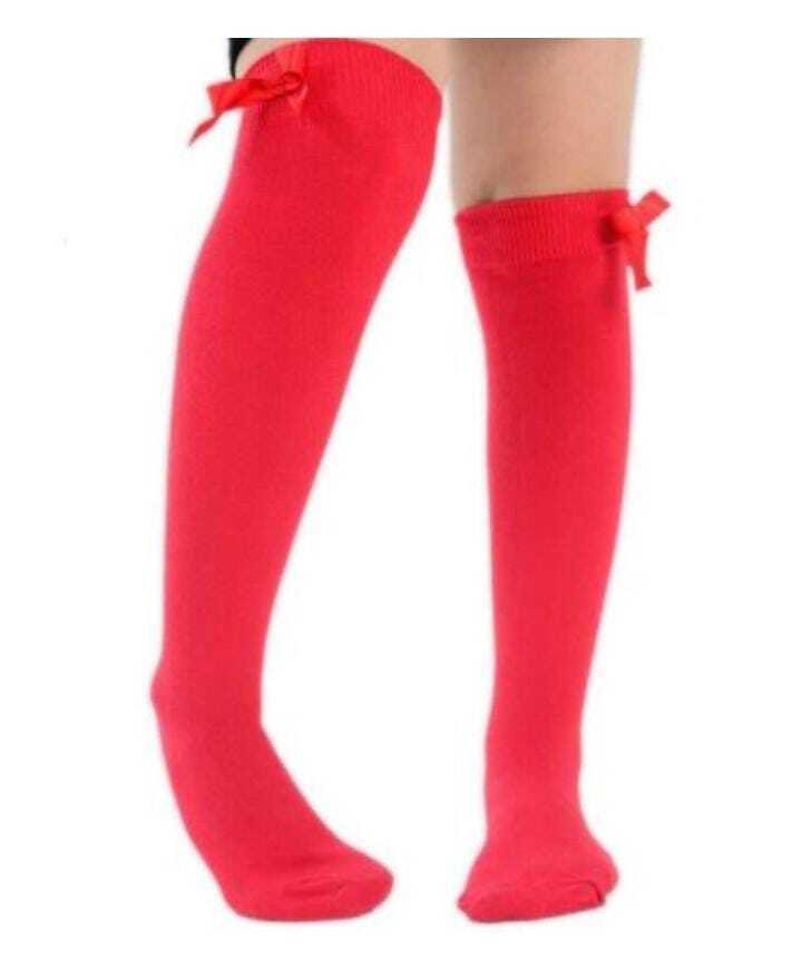 12 Pairs Girl's Cotton Rich Comfortable Knee High Ribbon Bow Style School Socks - Comfyfit ltd