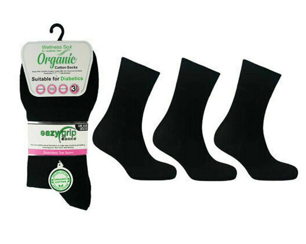 Womens Socks 3 Pairs Gentle Grip Non Elastic Diabetic Soft Cotton Socks Women Ladies ORGANIC - Comfyfit ltd