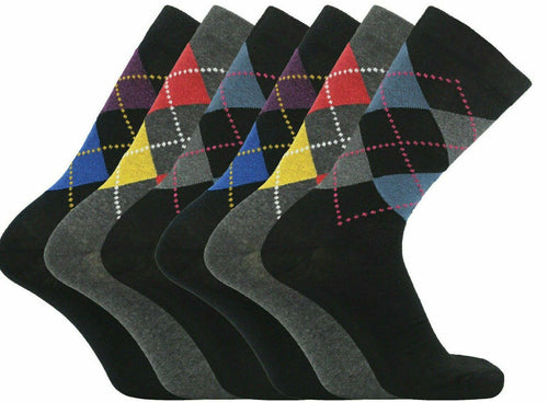 ARGYLE SOCKS MENS DIAMOND ARGYLE SOCKS  MULTI COLOUR EVERYDAY SMART CASUAL SOCKS SIZE 6-11 - Comfyfit ltd