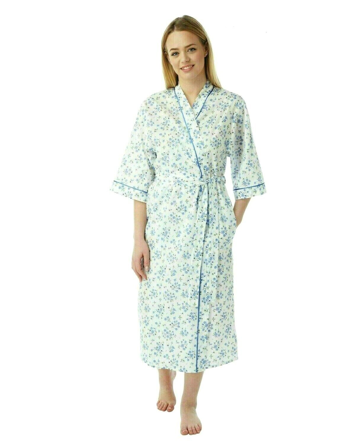 NIGHTGOWNS FOR WOMEN MARLON FLORAL SPRIG POLYCOTTON WRAP - Comfyfit ltd