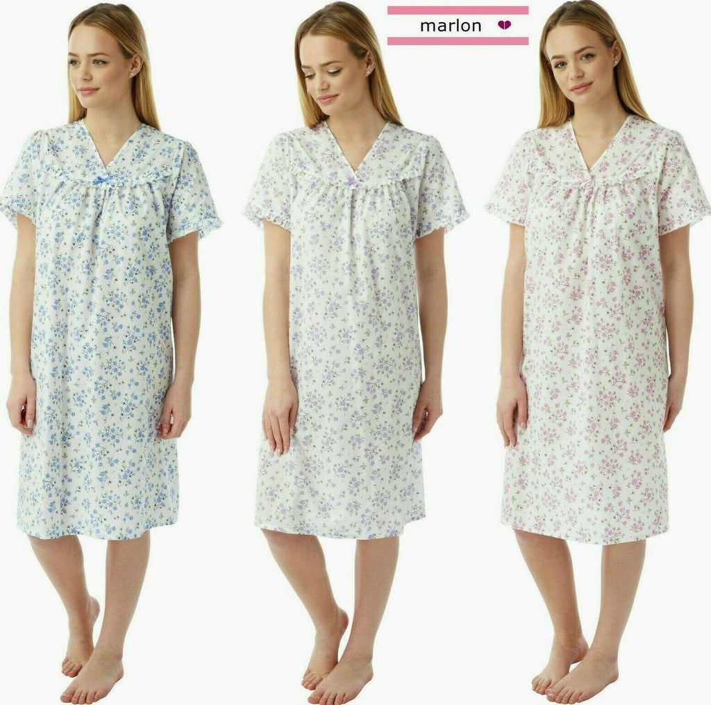 LADIES NIGHTDRESS MARLON V NECK FLORAL SPRIG POLYCOTTON NIGHTDRESS - Comfyfit ltd