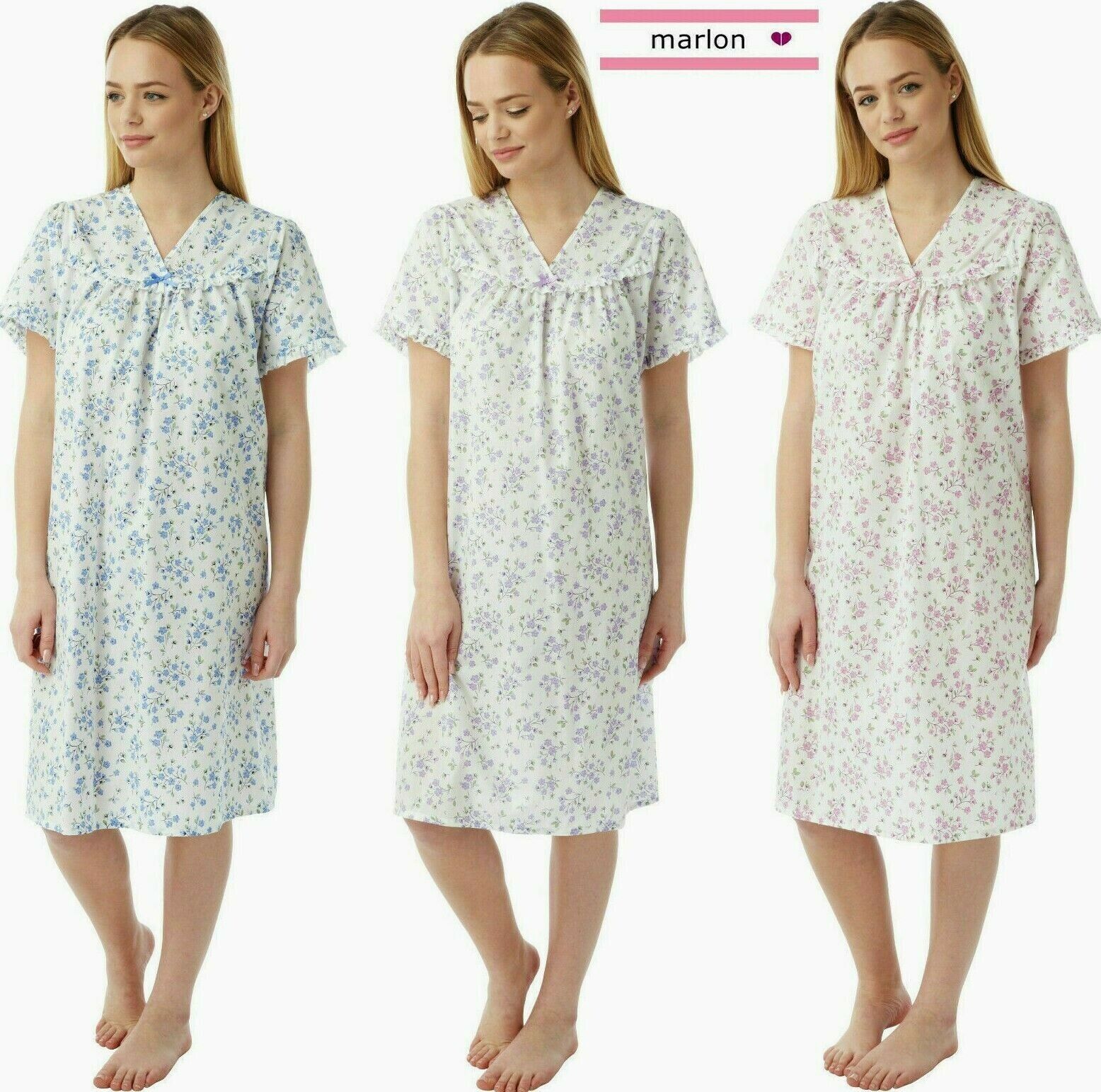 LADIES NIGHTDRESS MARLON V NECK FLORAL SPRIG POLYCOTTON NIGHTDRESS - Comfyfit ltd