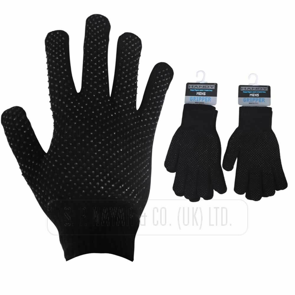 NEW MENS MAGIC BLACK FULL FINGER GRIPPER GLOVES WINTER WARM GLOVES