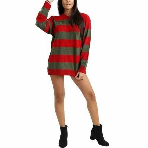 womens pumpkin jumper Red & Green Stripe Knitted Jumper  Halloween Book Day Party Dress - Comfyfit ltd