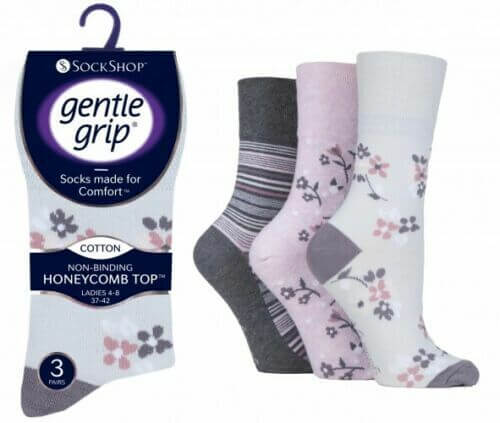Womens Socks Gentle Grip Socks Honeycomb Top Non binding Soft Socks UK 4-8 - Comfyfit ltd