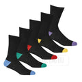 5 Pairs Men's Black Contrast Cotton Ankle Socks Heel And Coloured Toe Socks