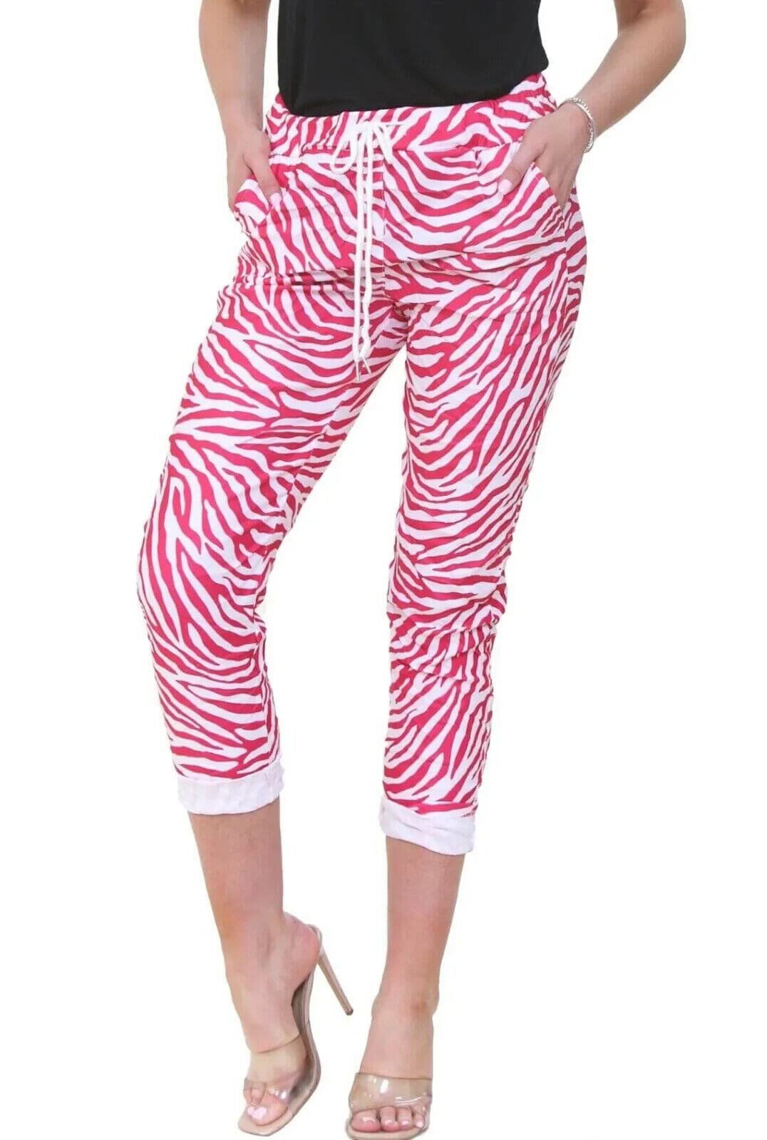 Women's Italian Causal Stretch Magic Polka & Zebra Print Trouser Summer Pants