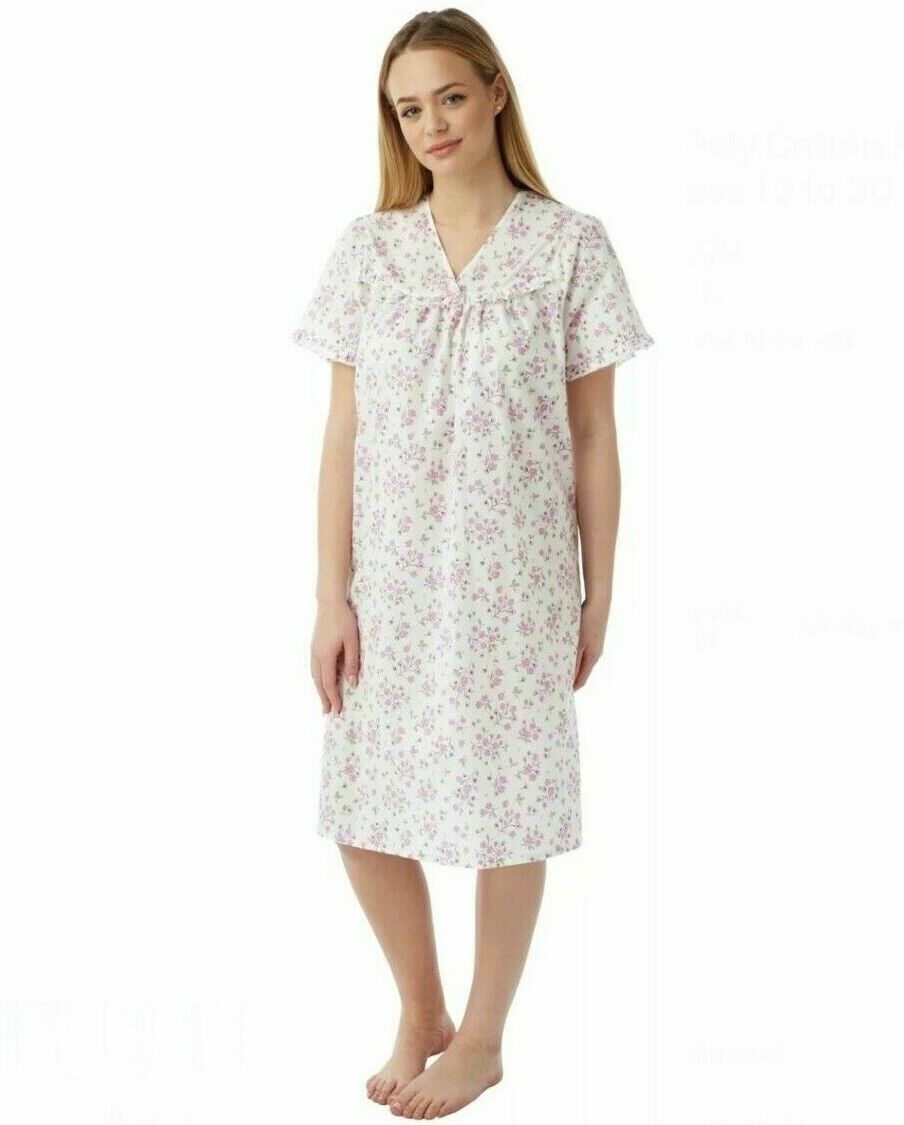 LADIES NIGHTDRESS MARLON V NECK FLORAL SPRIG POLYCOTTON NIGHTDRESS - Comfyfit ltd