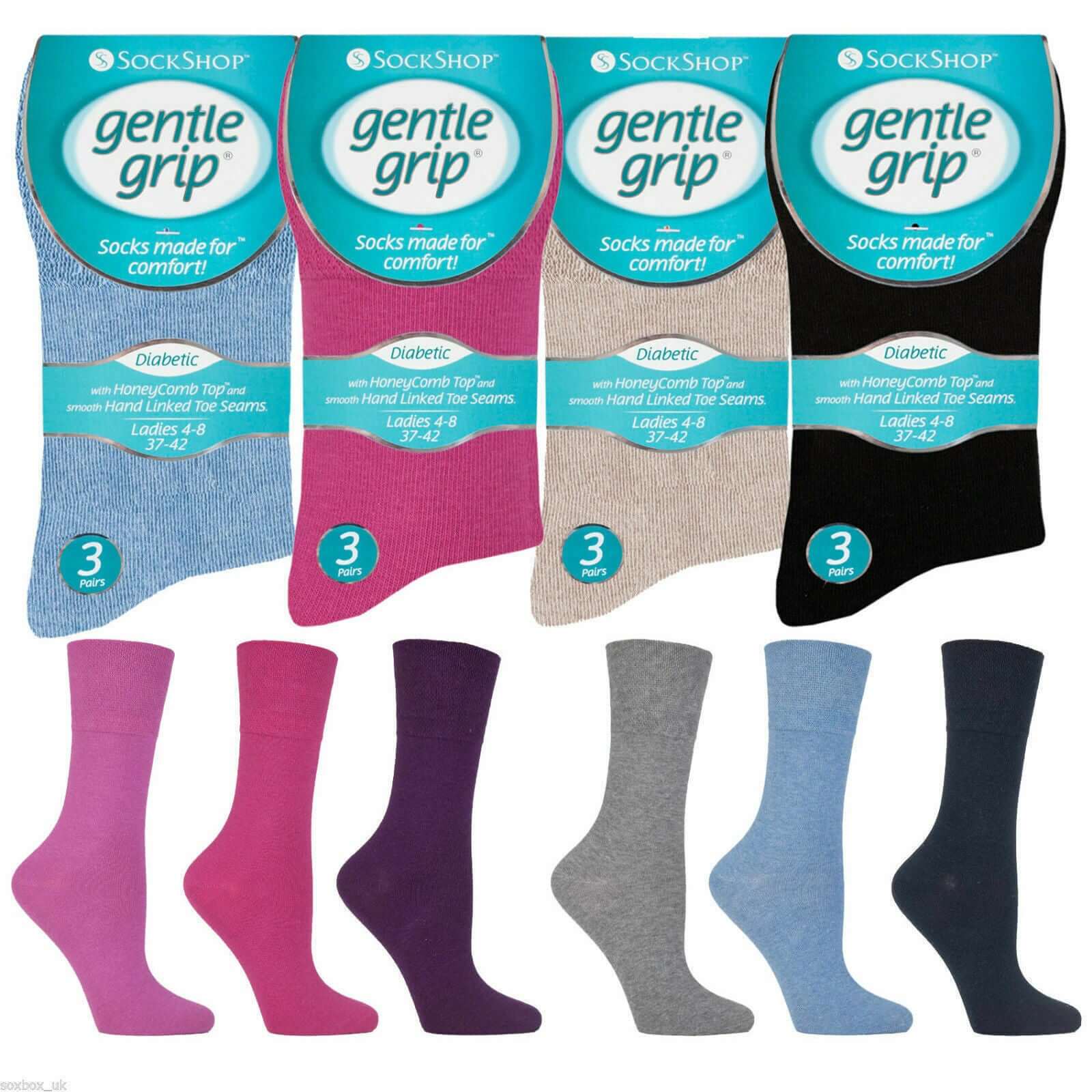 Womens Diabetic Gentle Grip Soft Top Better Blood Circulation Cotton Rich Socks - Comfyfit ltd