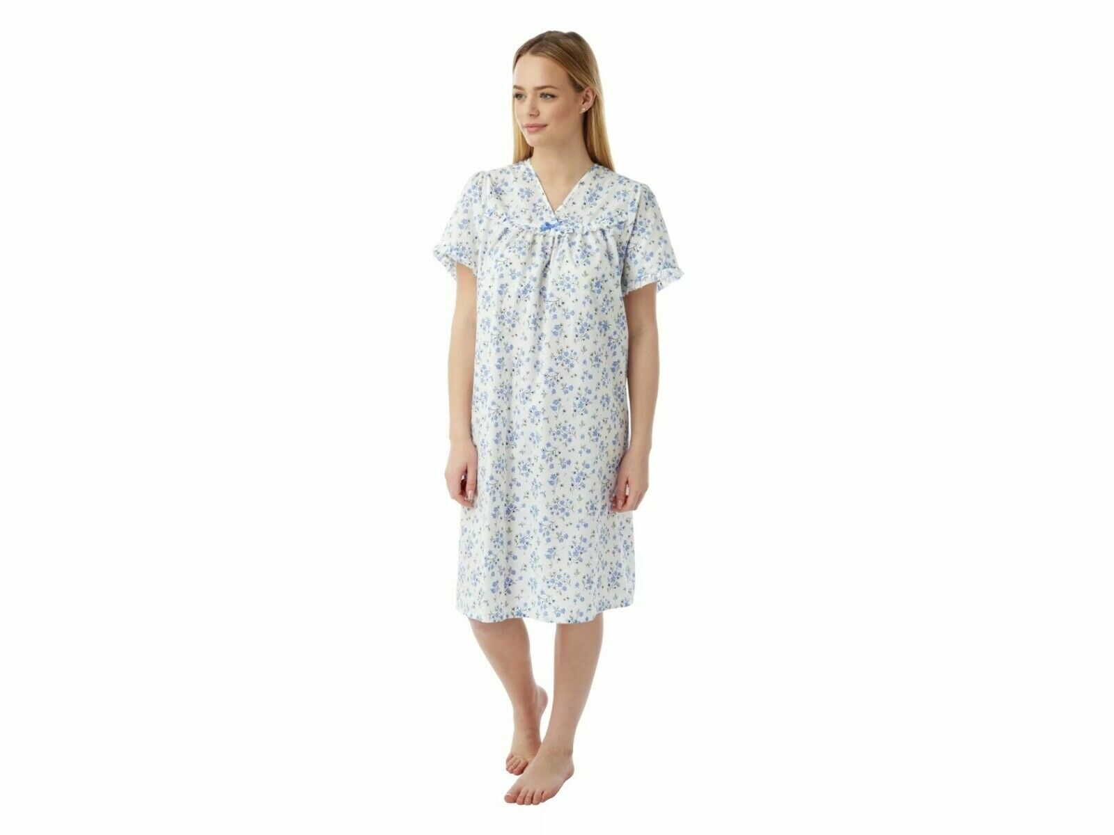 LADIES NIGHTDRESS MARLON V NECK FLORAL SPRIG POLYCOTTON NIGHTDRESS - Comfyfit ltd