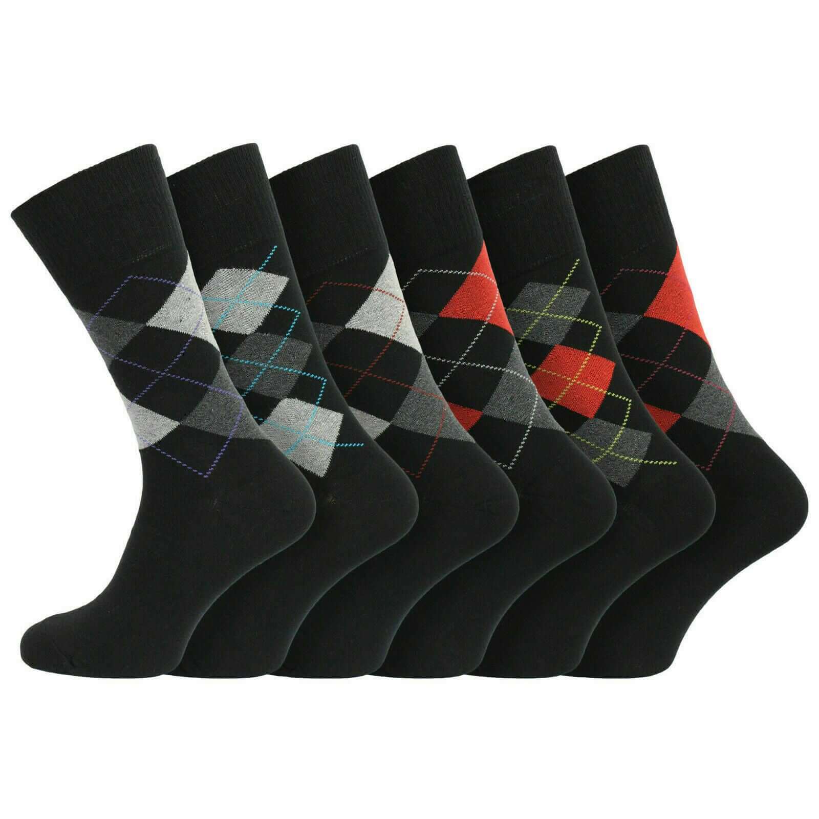 Men's Argyle diamond Socks Non Elastic 100% Cotton Size 6-11