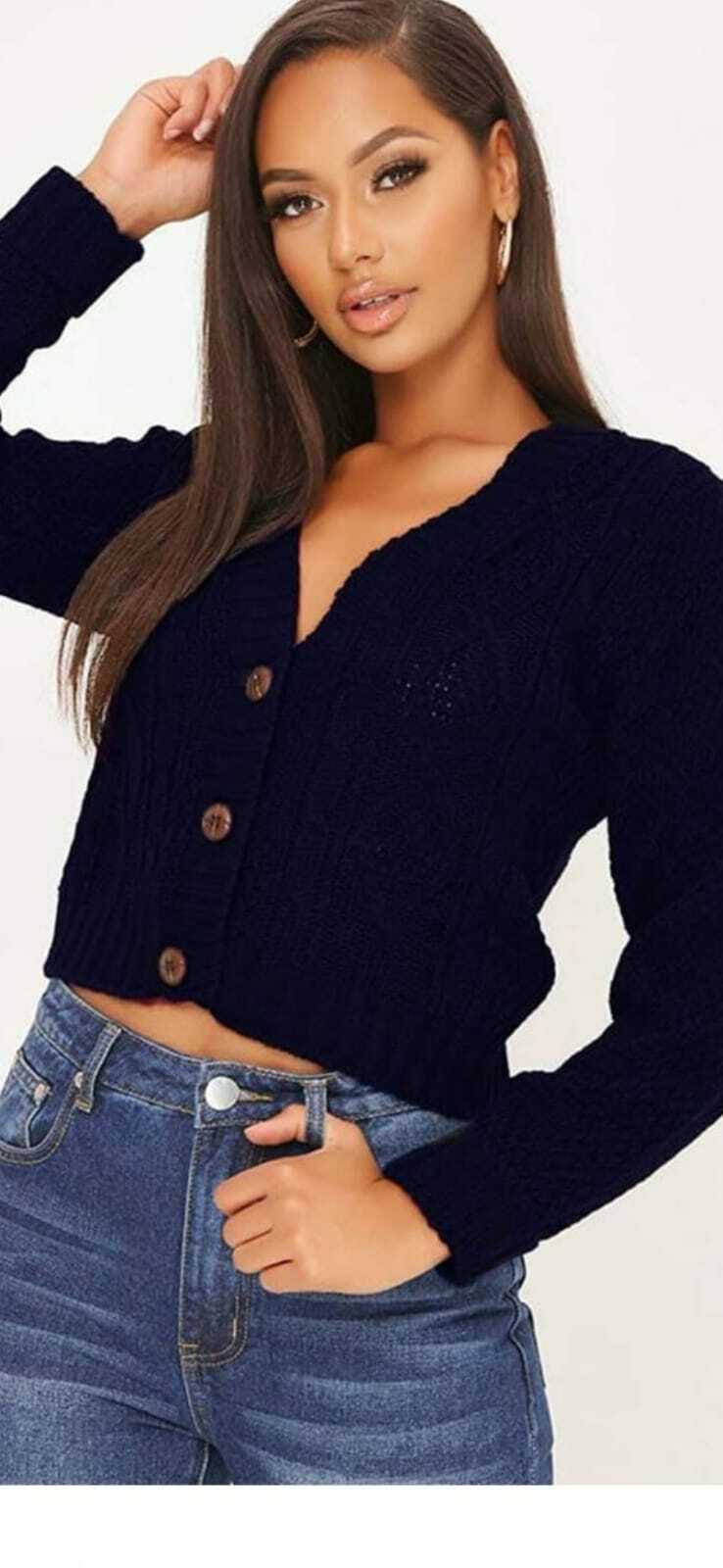 New Women's Ladies Long Sleeve Crop Top T-Shirt Jumper Vest Round Neck Stretch - Comfyfit ltd