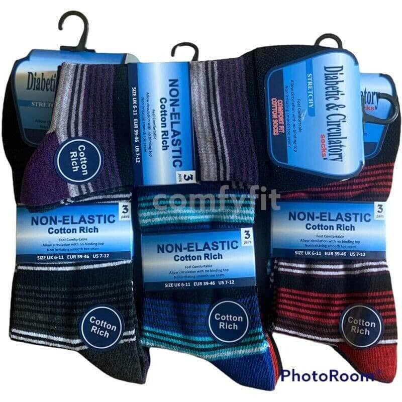 Mens diabetic socks 12 PairsDESCRIPTION 



non elastic cuff
AIDING CIRCULATION TO RELIEVE SWALLON LEGS, ANKLES AND FEET
SMOOTH KNIT CONSTRATION 
CONTOURING YOUR FEET TO ENSURE A SNUG FIT WITHO