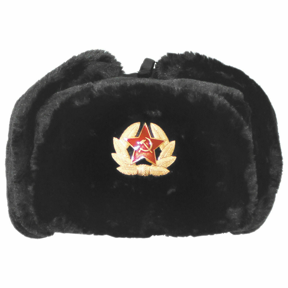 Trapper Hat 1 Russian Cap With Soviet Badge Faux Fur Ushanka Cossack Flaps Hat