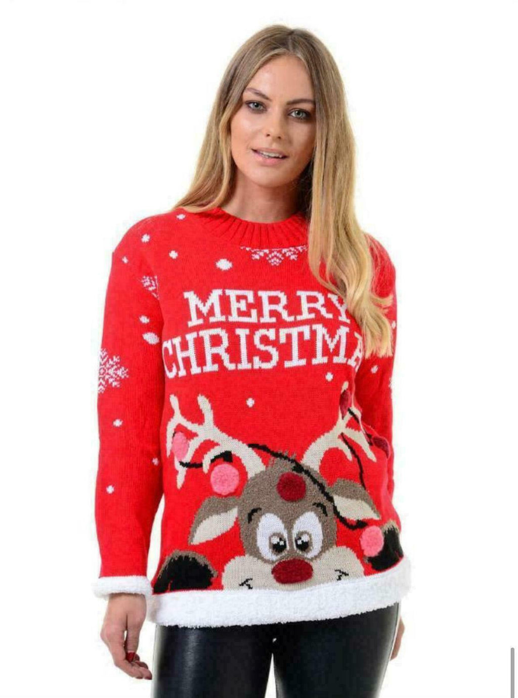 Girls Ladies Women's Xmas Christmas Novelty Jumper Sweater Rudolph Top Size 8-26 - Comfyfit ltd