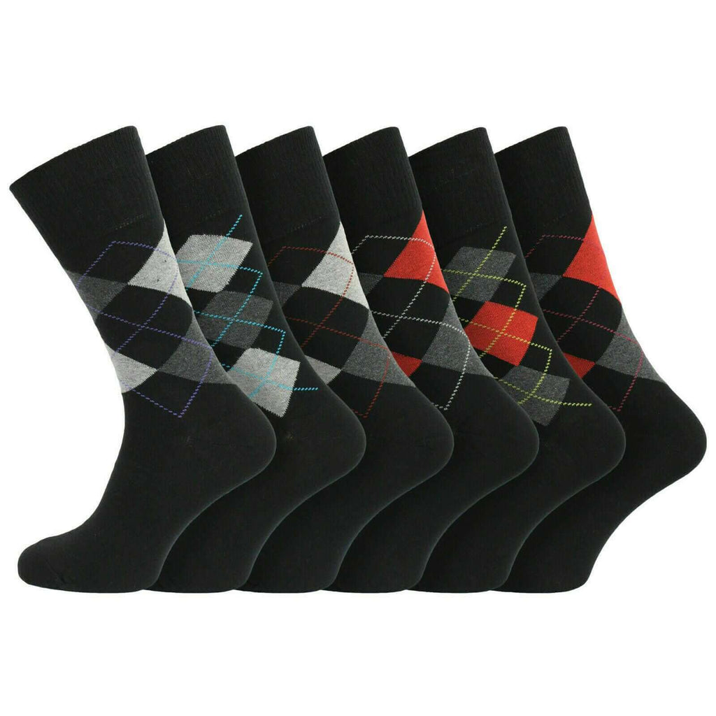 Men's Argyle diamond Socks Non Elastic 100% Cotton Size 6-11