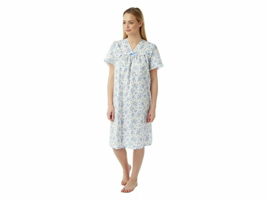 LADIES NIGHTDRESS MARLON V NECK FLORAL SPRIG POLYCOTTON NIGHTDRESS - Comfyfit ltd