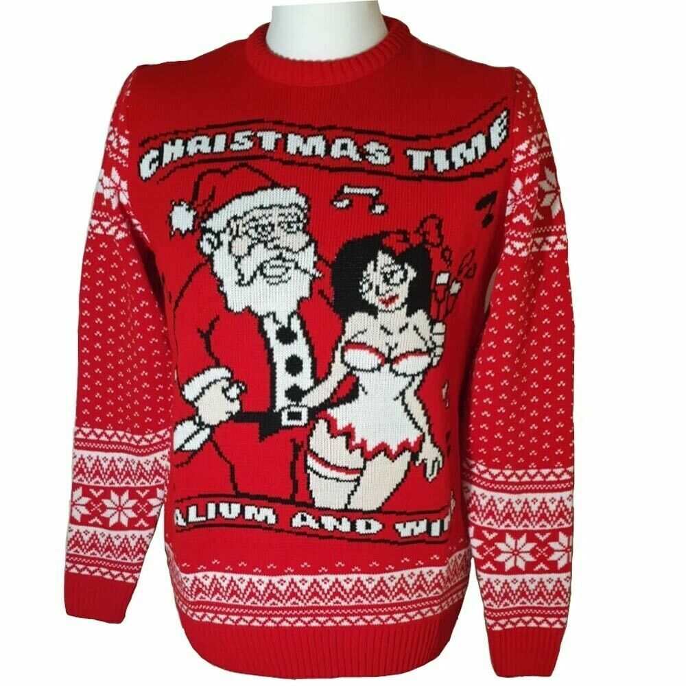 Womens Christmas Jumper Valium & Wine Knitted Rude Christmas Sweater - Comfyfit ltd
