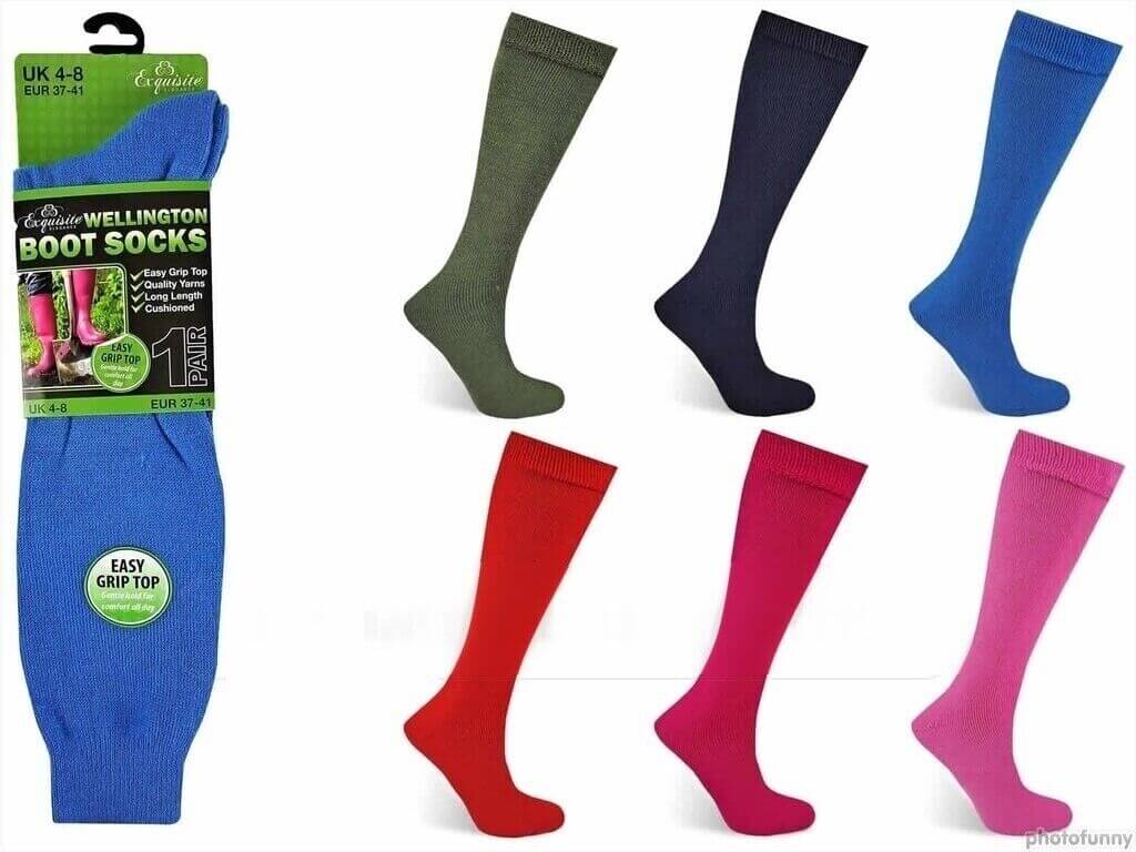 NEW LADIES 2 PAIRS WELLINGTON LONG BOOT EASY GRIP  WOOL  SOCKS - Comfyfit ltd