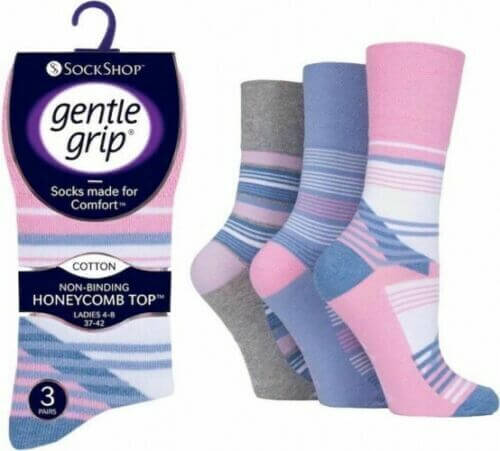 Womens Socks Gentle Grip Socks Honeycomb Top Non binding Soft Socks UK 4-8 - Comfyfit ltd