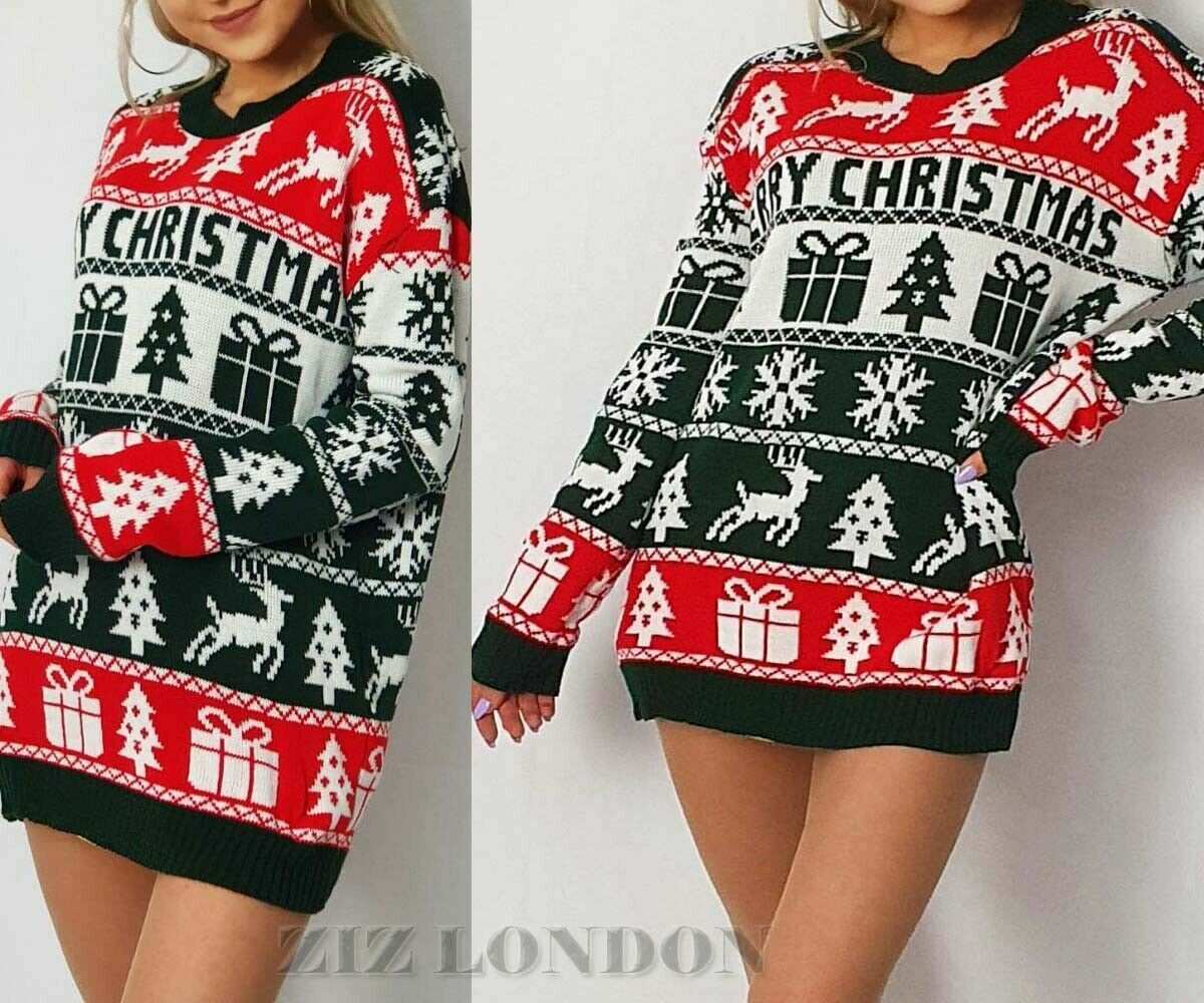 Ladies Christmas Jumpers Sweater Cardigan Blouse Tops T Shirt Long Sleeve - Comfyfit ltd