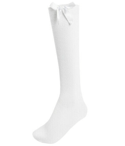 GIRLS KNEE HIGH COTTON RIBBON BOW LYCRA SOCK WITH MATCHING BOW LONG SCHOOL SOCKS