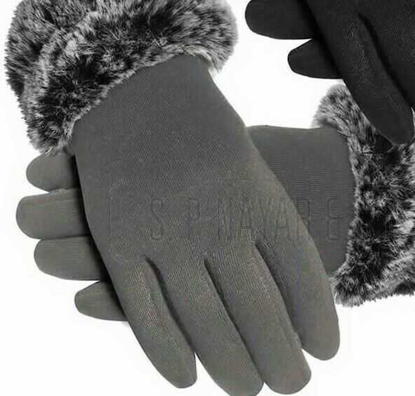  Heated Gloves For Women JERSEY PLAN GLOVES WITH FUR CUFF TOUCH SCREEN - Comfyfit ltd