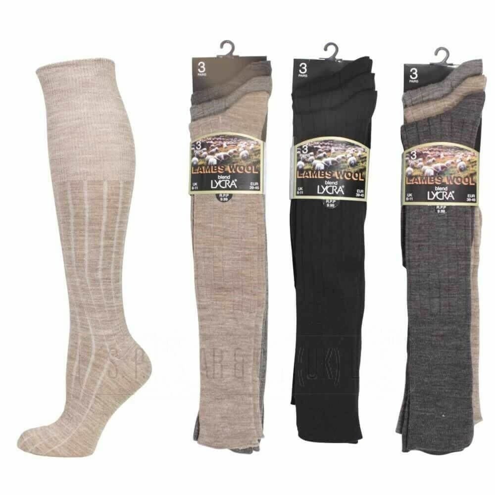 MEN'S Long Length Lambs Wool Blend Lycra Boot Socks Size UK 6-11