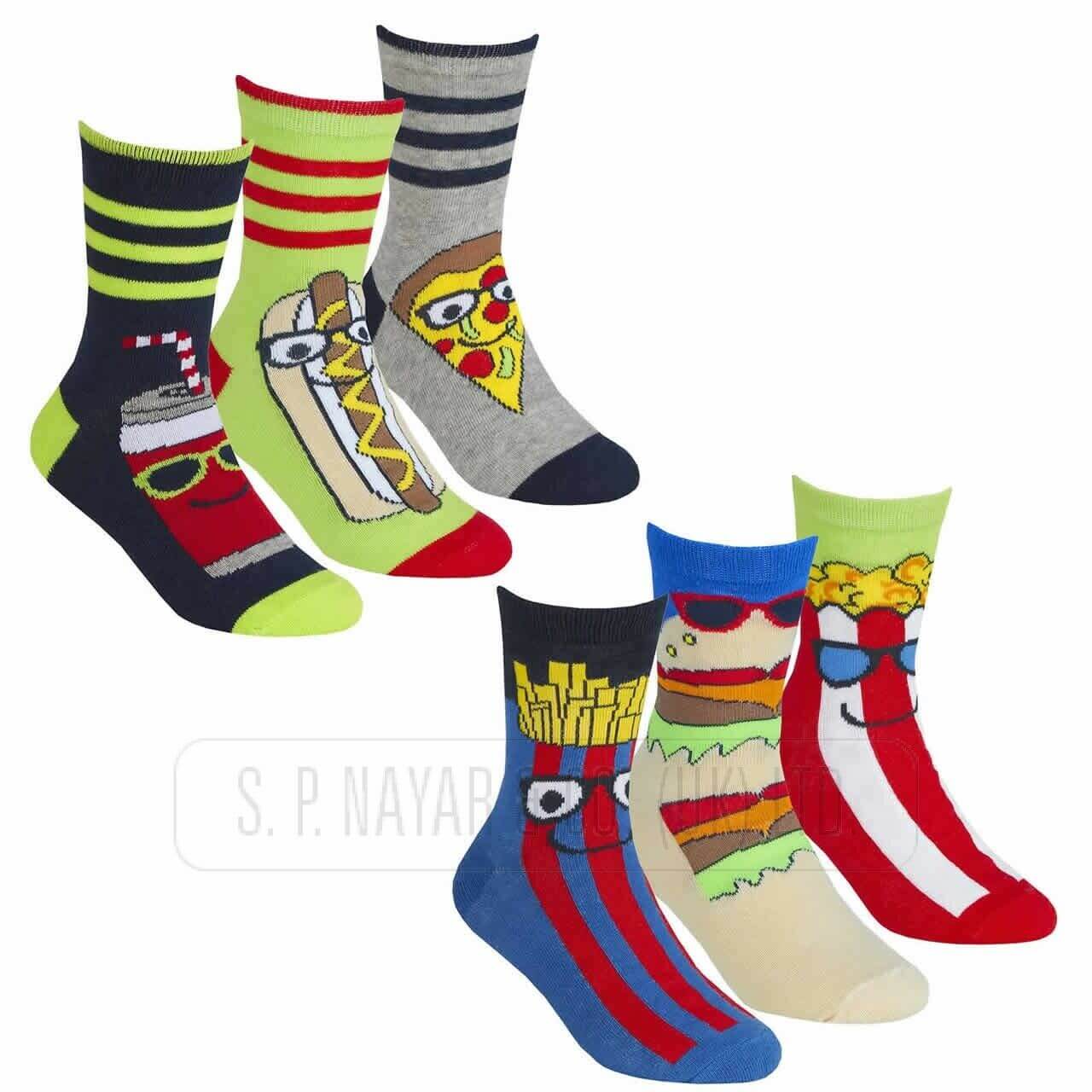 NEW BOYS 6 PACK FANCY FUN FOOD DESIGN SHORT SOCKS WINTER WARM SOCKS