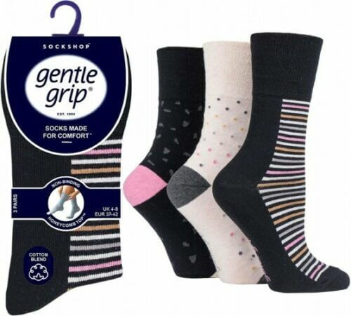 Womens Socks Gentle Grip Socks Honeycomb Top Non binding Soft Socks UK 4-8 - Comfyfit ltd