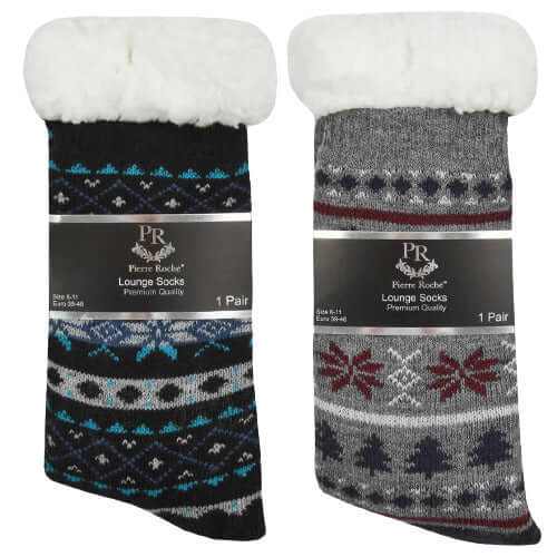 Mens Slipper Socks 2 Pairs  Fair isle Chunky Knitted Sherpa Lined Lounge UK 6-11 - Comfyfit ltd
