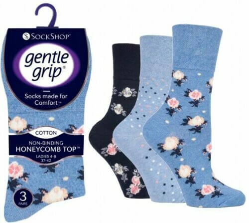 Womens Socks Gentle Grip Socks Honeycomb Top Non binding Soft Socks UK 4-8 - Comfyfit ltd