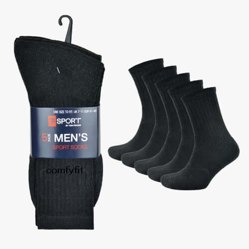  MENS BLACK SOCKS POLY COTTON PLAIN 12 PAIRS PACK SPORT SOCKS SIZE 6-11 - Comfyfit ltd